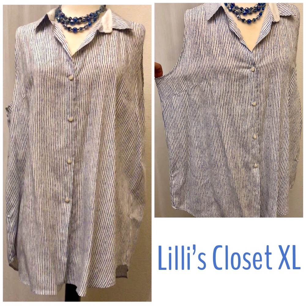 Blue and White Striped Sleeveless Top